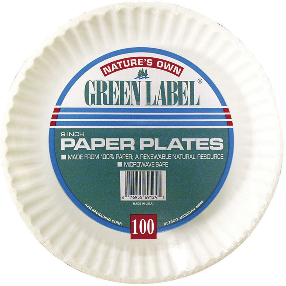 Paper Plates 9" 100CT Green Label