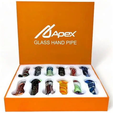 4" Apex Glass Premium Hand Pipes (HPD-441) - Display of 12 (MSRP $19.99 Each)