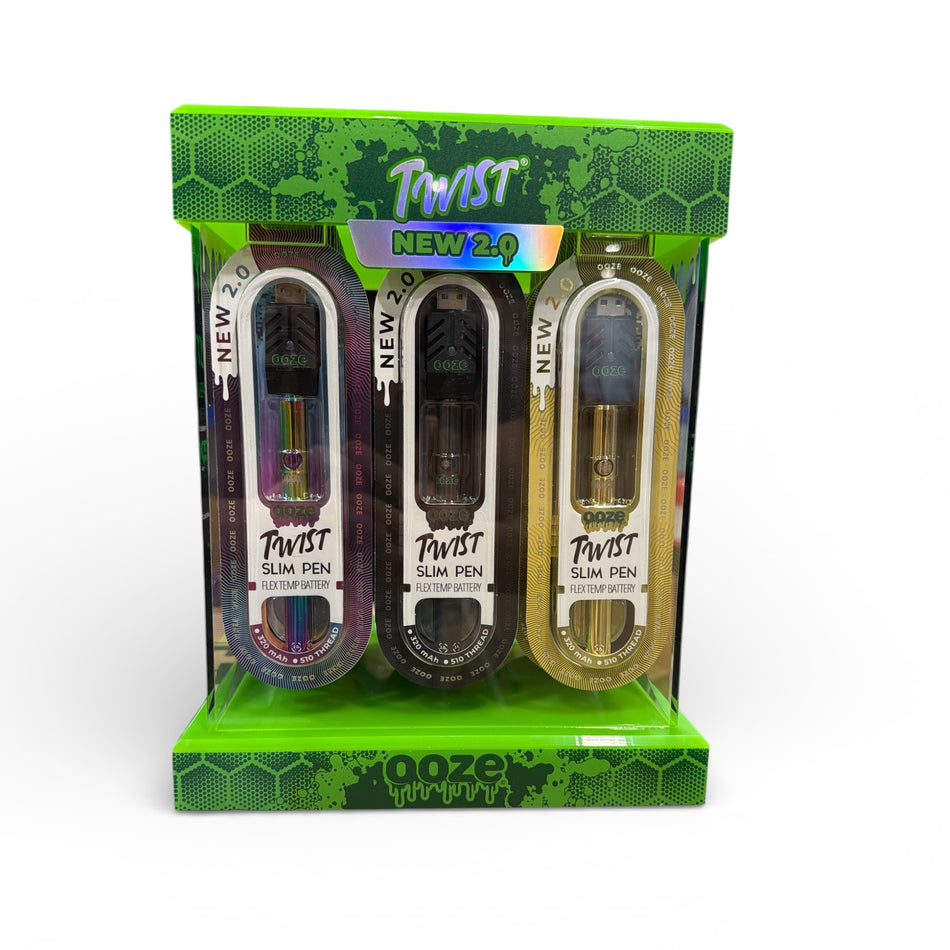 Ooze Twist Slim Pen 2.0 Assorted 510 Cartridge Battery - Stackable Display of 24 (MSRP $19.99 Each)