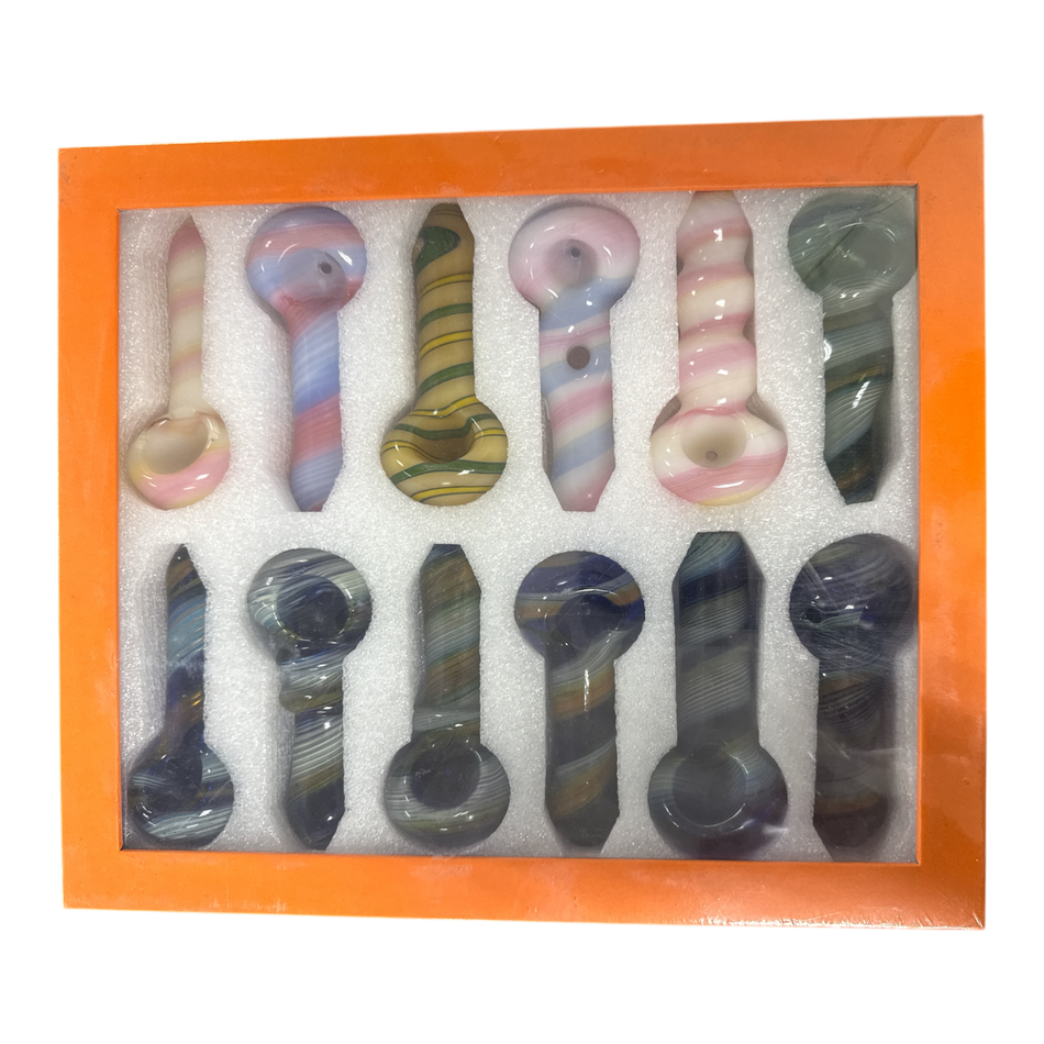 4" Apex Glass Fancy Slime Hand Pipes (HPD-445) - Display of 12 (MSRP $19.99 Each)