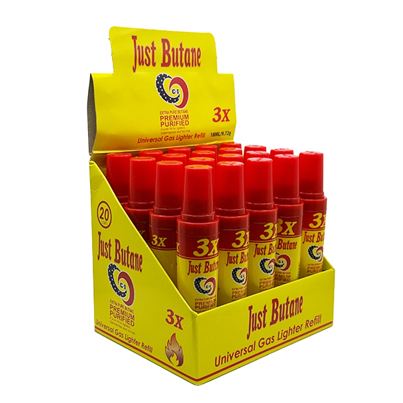 Just Butane 3x Mini Universal Gas Lighter Refill 18mL - Display of 20 (MSRP $3.99 Each)