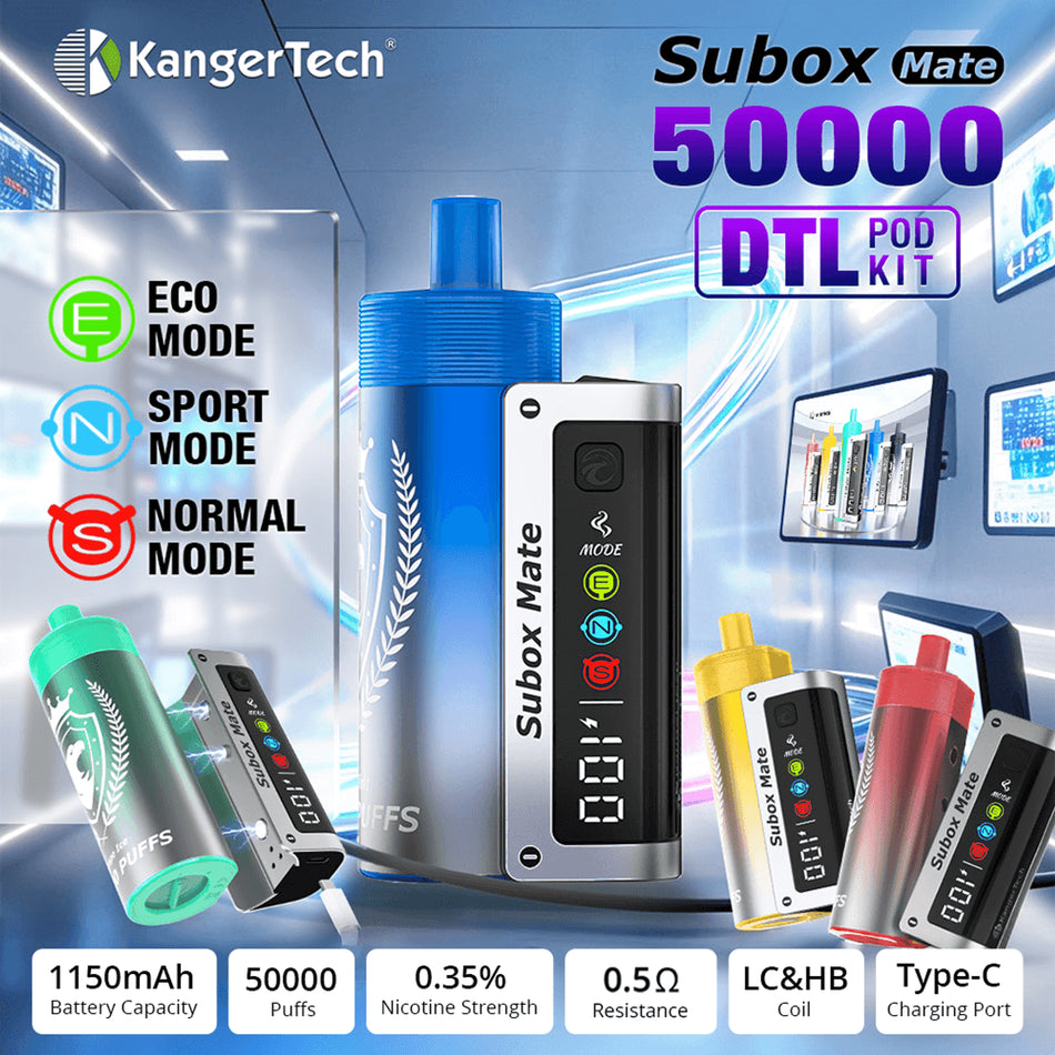 KangerTech Subox Mate 50K Puffs 40mL Disposable Kit - Display of 5 (MSRP $24.99 Each)