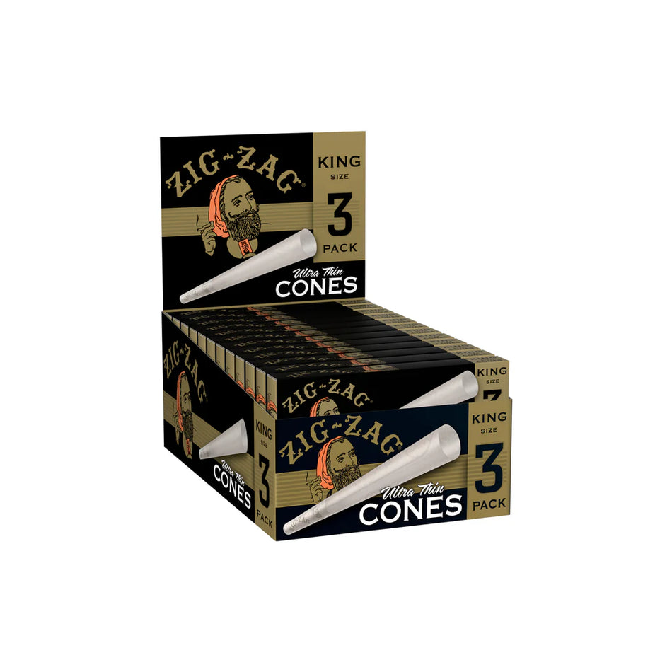 Zig Zag Ultra Thin Cones King Size 3 Pack - Display of 24