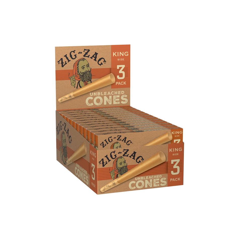 Zig Zag Unbleached Cones King Size 3 Pack - Display of 24