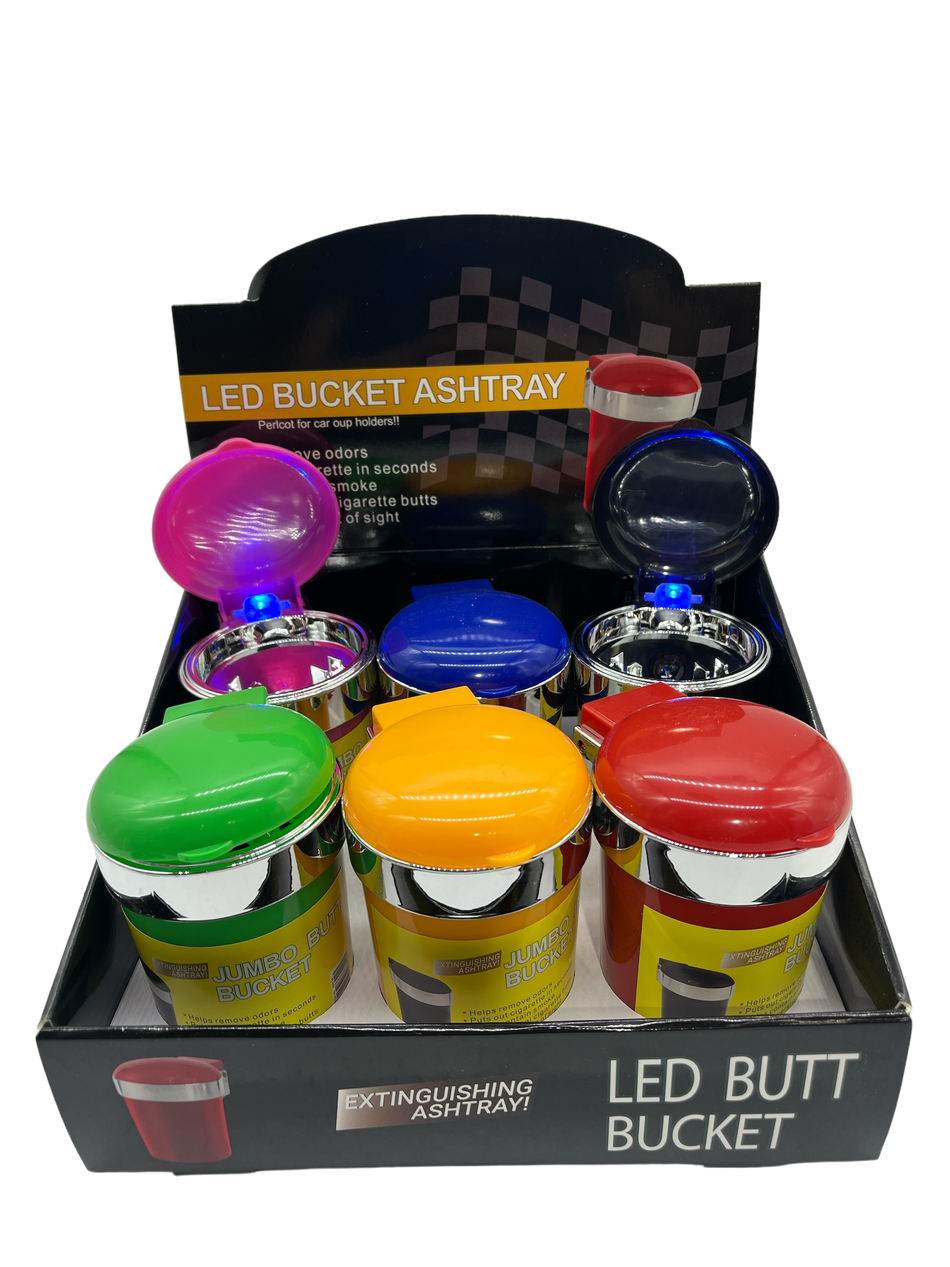 LED Assorted Color Auto Clip Bucket Ashtray 6CT Display (MSRP $10.99ea)
