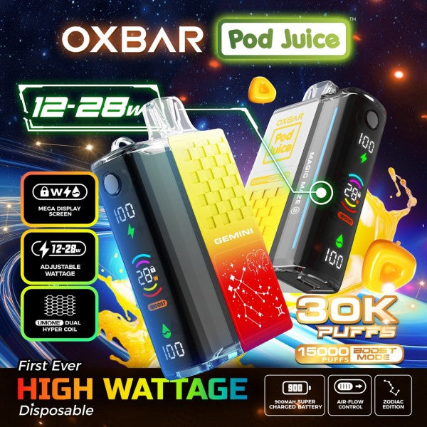 Pod Juice x OXBAR Magic Maze 2.0 30K Puffs 13mL Disposable Vape - Display of 5 (MSRP 29.99 Each)