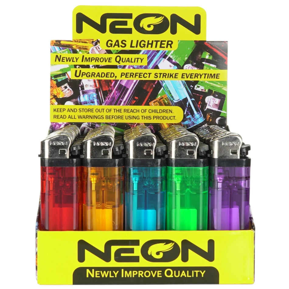 Neon Clear Gas Lighters - Display of 50 (MSRP $0.49 Each)