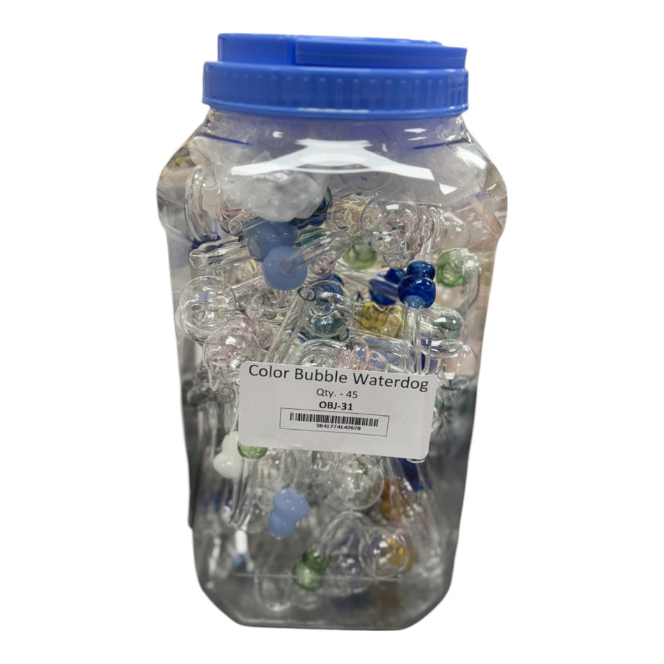 Glass Colored Bubbler Water Dog - 45 Piece Jar (MSRP $9.99 Each)