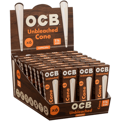 OCB Virgin Unbleached Cones 1 1/4 Size 6 Pack - Display of 32