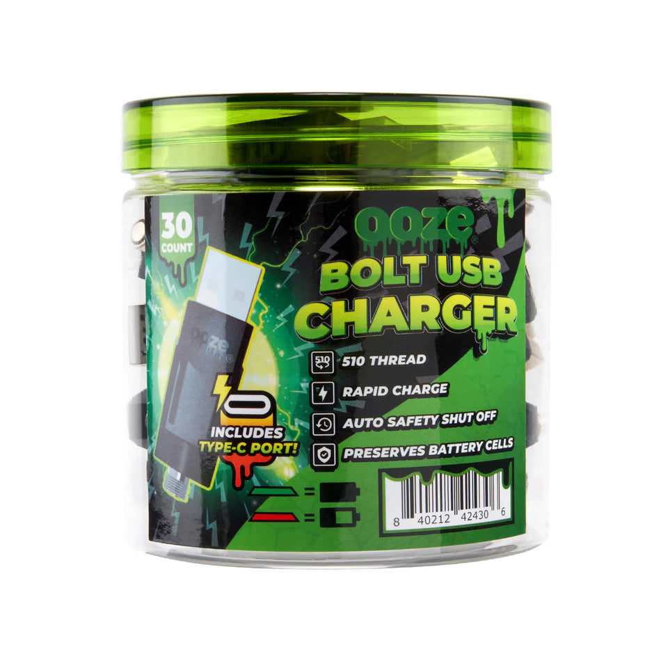Ooze Bolt USB Charger 510 Type-C Port - Jar of 30 (MSRP $2.99 Each)