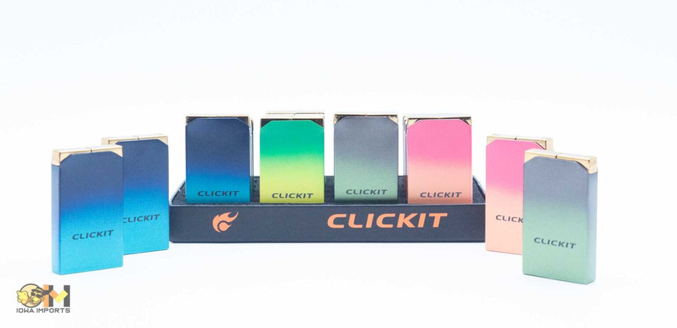 Clickit Flip Open Torch & Flame Mix Color - Display of 20 (MSRP $13.99 Each)