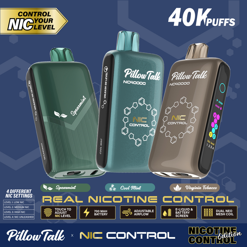 Pillow Talk Nic Control NC40000 Puffs Disposable Vape - Display of 5 (MSRP $24.99 Each)