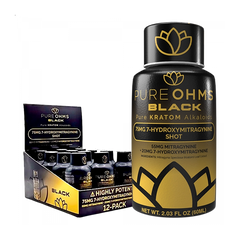 Pure Ohms Black 7-Hydroxy 60mL Kava-Kratom Shot - Display of 12 (MSRP $24.99 Each)