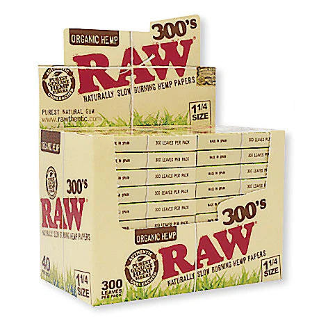 RAW Organic Hemp 300's Papers 1 1/4" Size- Display of 40