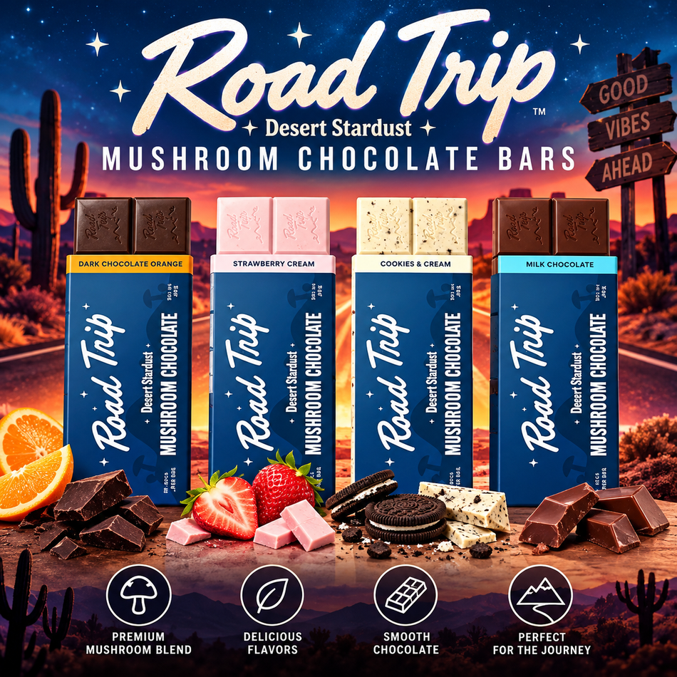 Road Trip Desert Stardust Mushroom Chocolate Bars 48g - Display of 10
