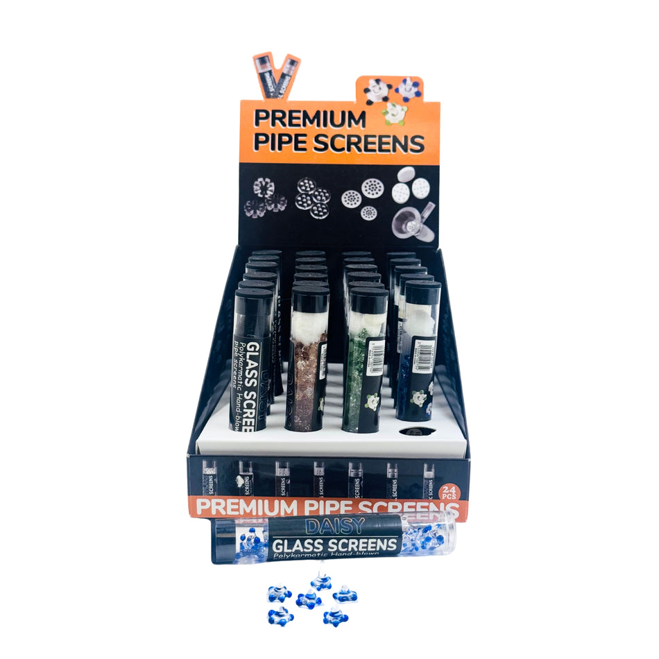 Premium Glass Daisy 10mm Hand Blown Pipe Screen - 40 Piece Jar | Display Of 24 (MSRP $0.99 Each)