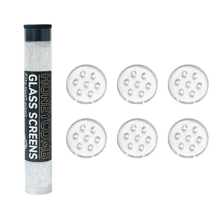 Honeycomb Design Premium 15mm Glass Pipe Screen - Display of 24 (MSRP $1.99 Each)