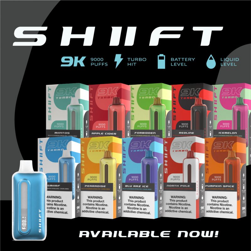 SHIIFT TIIRBO 9000 Puffs 5% Disposable Vape - Display of 5 (MSRP $14.99 Each)