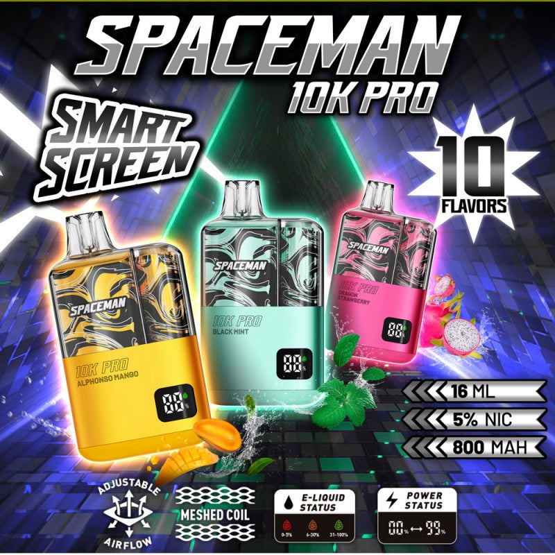 Spaceman 10K Pro 5% Disposable Vape - Display of 5 (MSRP $19.99 Each)