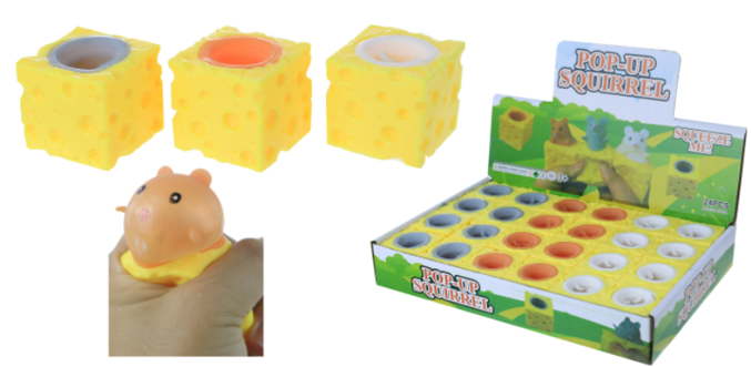 Pop-Up Squirrel Cheese Squishy - Display of 24
