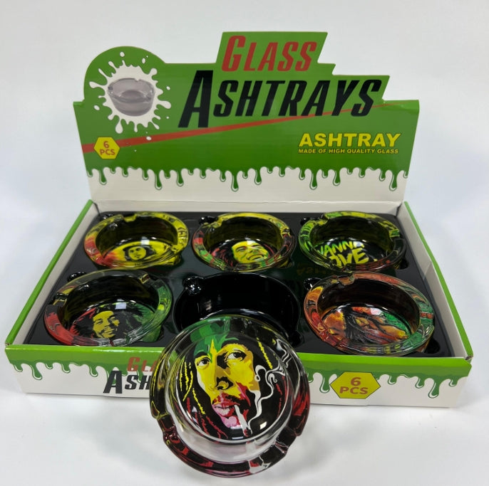 Glass Ashtray Bob Marley - Display of 6 (MSRP $9.99 Each)