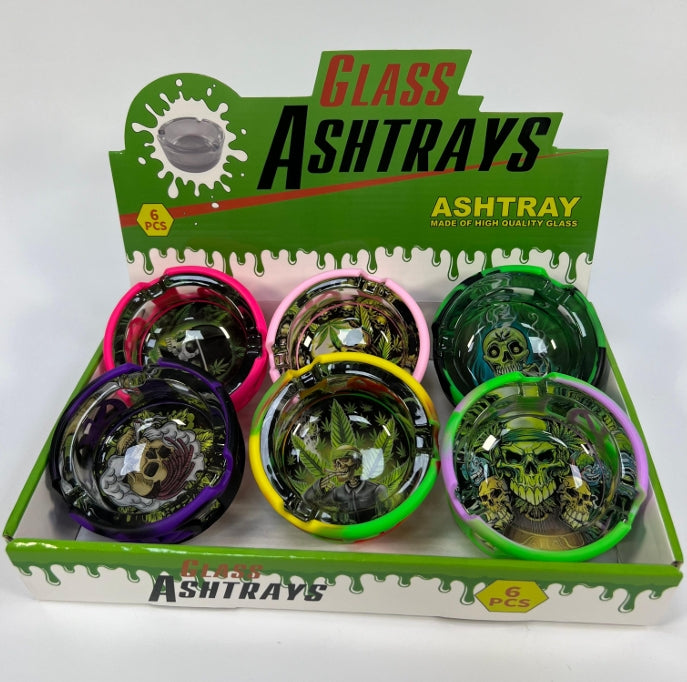 Glass Ashtray with Silicon Sleeve (Skull Leaf) - Display of 6 (MSRP $14.99 Each)