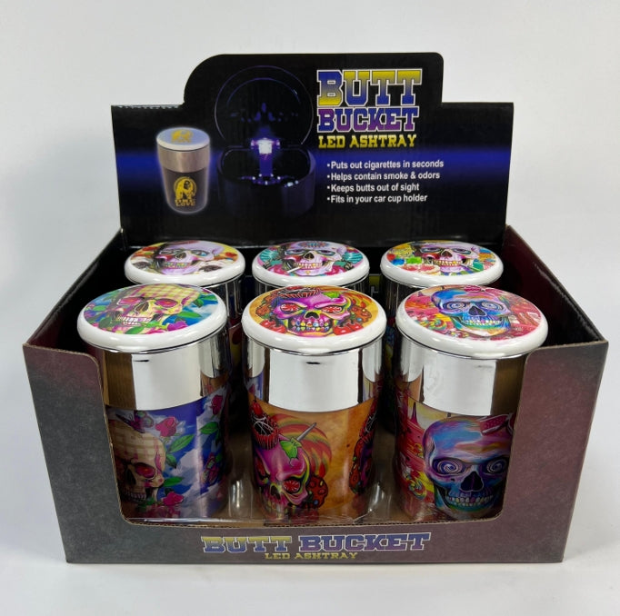 LED Butt Bucket Ashtray (Skull) - Display of 6 (MSRP $19.99 Each)