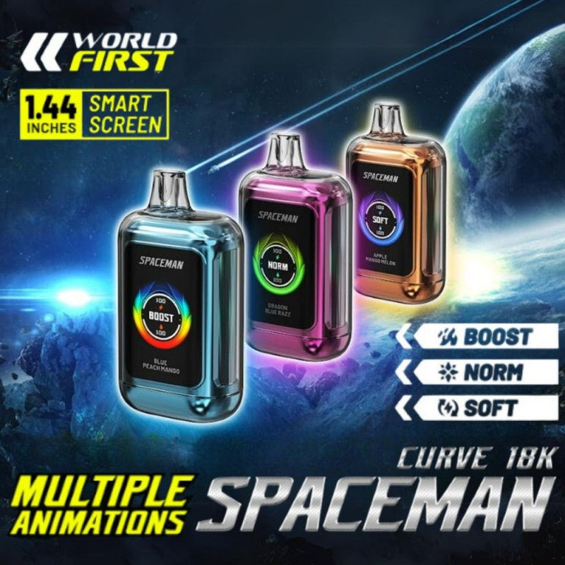 Spaceman Curve 18K Puffs 5% Disposable Vape - Display of 5 (MSRP $19.99 Each)