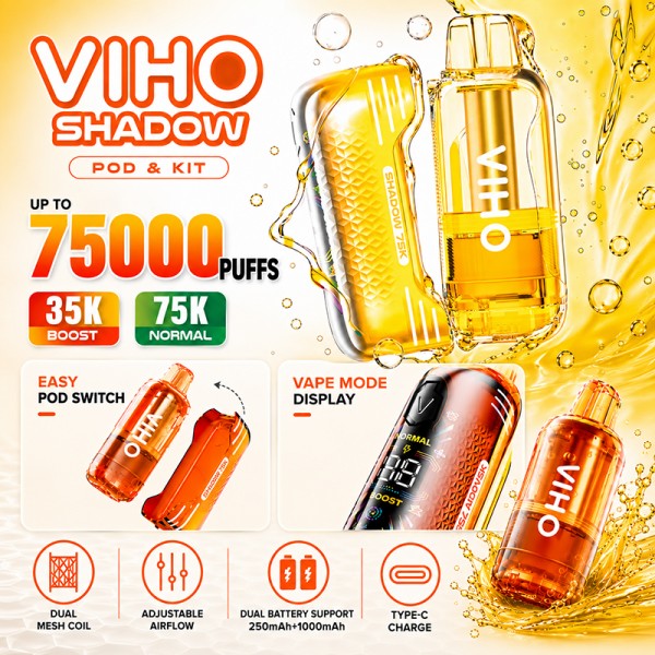 VIHO Shadow 75K Puffs 20mL Disposable Kit - Display of 5
