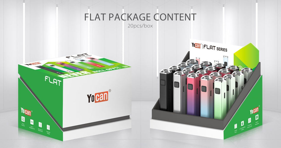 Yocan Flat 510 Cartridge Battery Mixed Colors - Display of 20