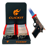 Clickit Pistol Triple Torch Lighter - Display of 16 (MSRP $10.99 Each)