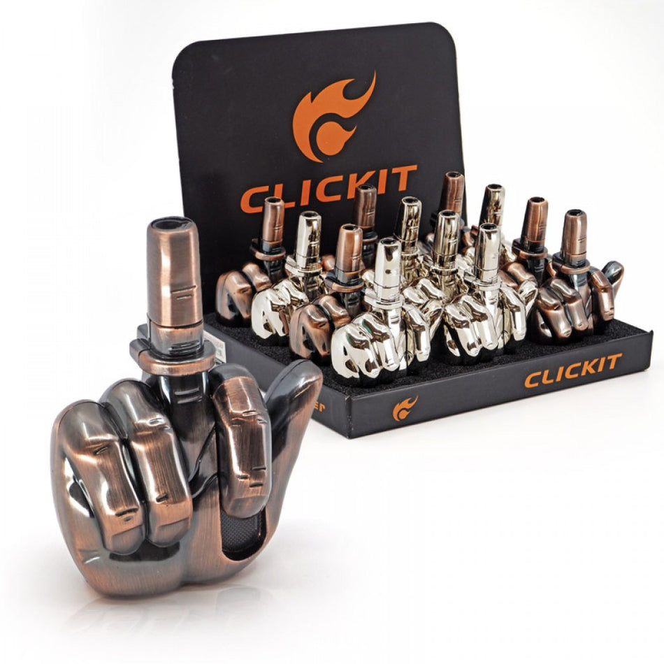 Clickit Middle Finger Windproof Lighter - Display of 12 (MSRP $19.99 Each)