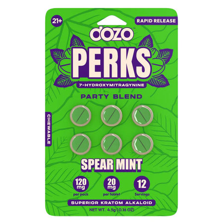 Spearmint: Dozo Perks 7-Hydroxy 20mg Tablets – 6ct Pack, Spearmint Flavor, 10-Pack Display (Wholesale).
