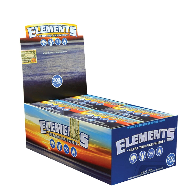 Elements Ultra Thin Rice Rolling Papers 1 1/4" (300pc) - Display of 20