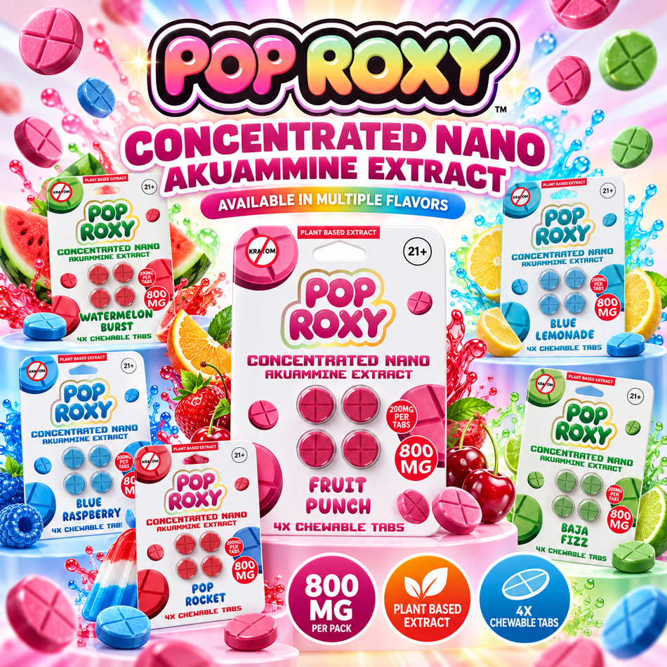 Pop Roxy Concentrated Nano Akuammine Extract Tablets 200mg - Pack of 4 / Display of 10