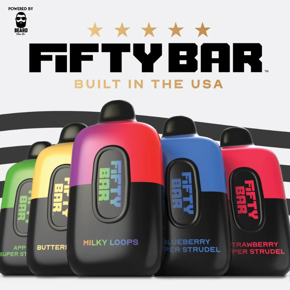 Fifty Bar V2 Powered by Beard Vape Co. 20K Puffs Disposable Vape - Display of 5 (MSRP $19.99 Each)