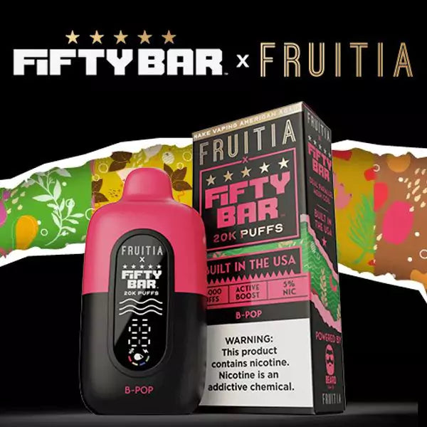 Fruitia x Fifty Bar 20K Puffs Disposable Vape - Display of 5 (MSRP $19.99 Each)