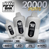 Fifty Bar Silver 20K Puffs 2% Nicotine Disposable Vape - Display of 5