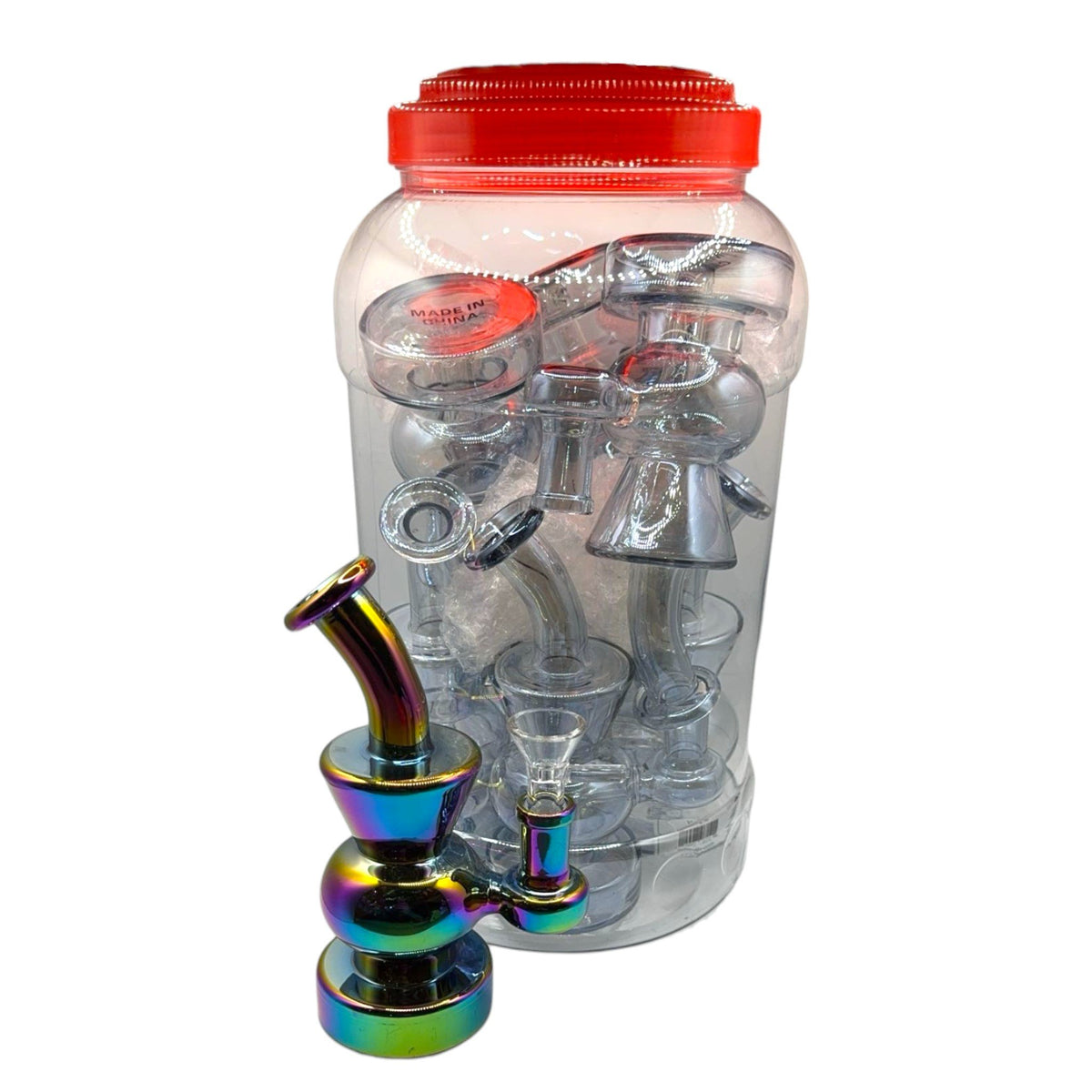 Glass Bong 7in Assorted Chrome Design 7ct Jar (MSRP $29.99ea)