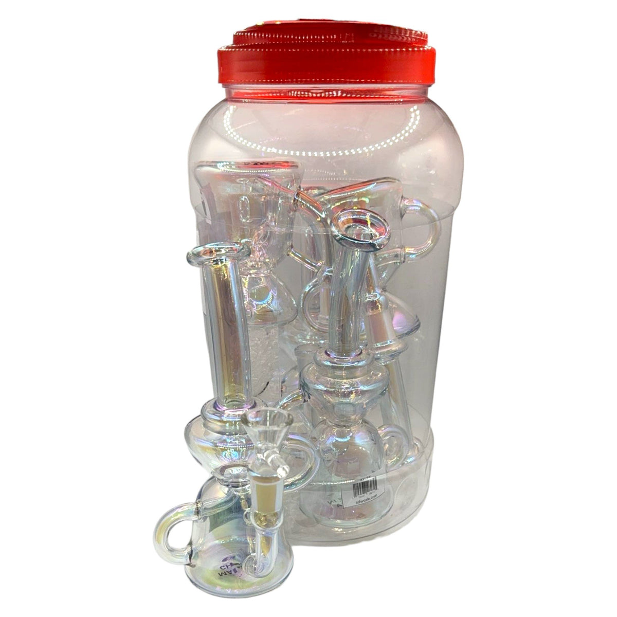 Glass Bong 8in Chrome Design 4ct Jar (MSRP $39.99ea)