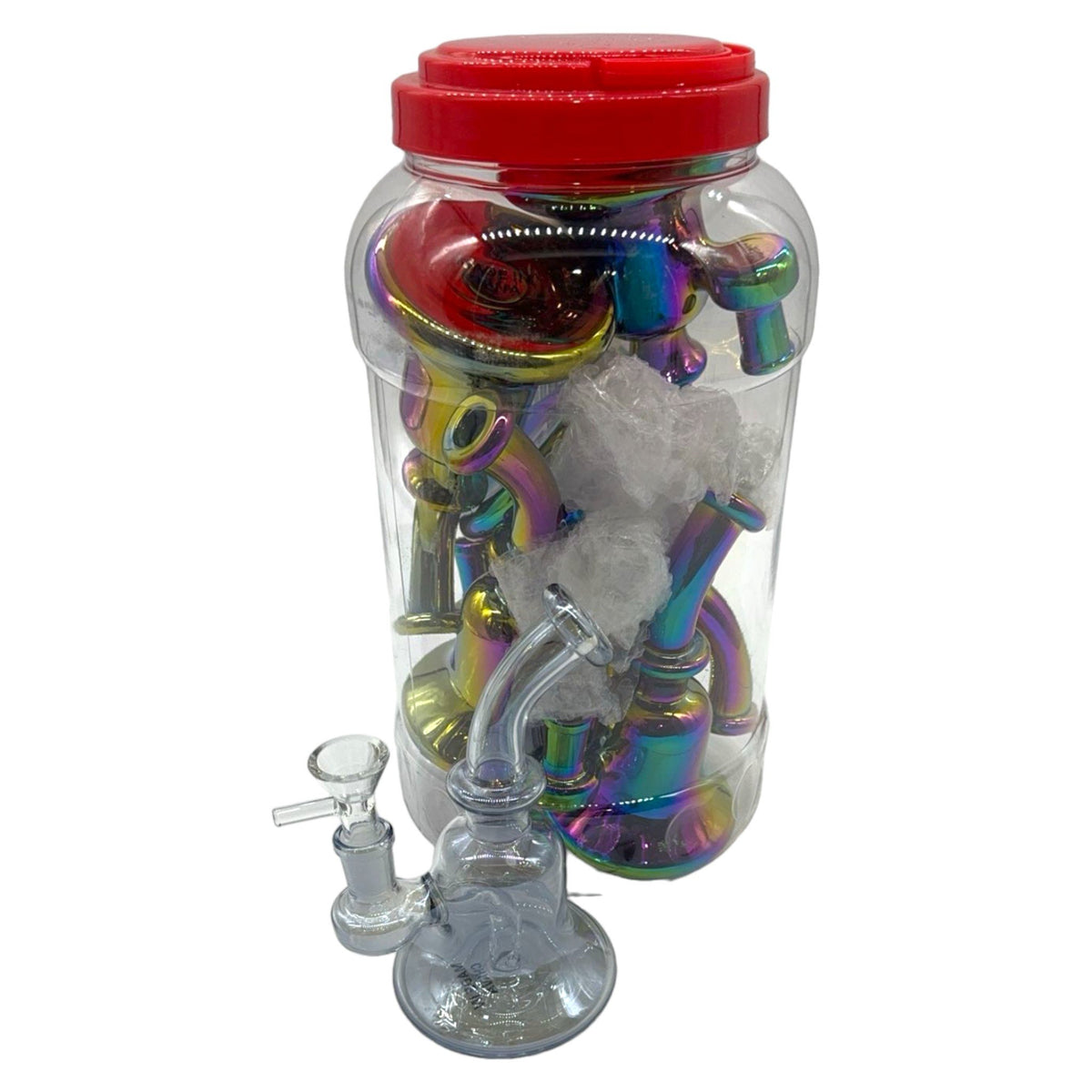 Glass Bong 7in Assorted Chrome Design 6ct Jar (MSRP $29.99ea)