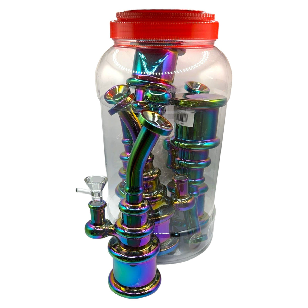 Glass Bong 9in Rainbow Chrome Design 5ct Jar (MSRP $29.99ea)