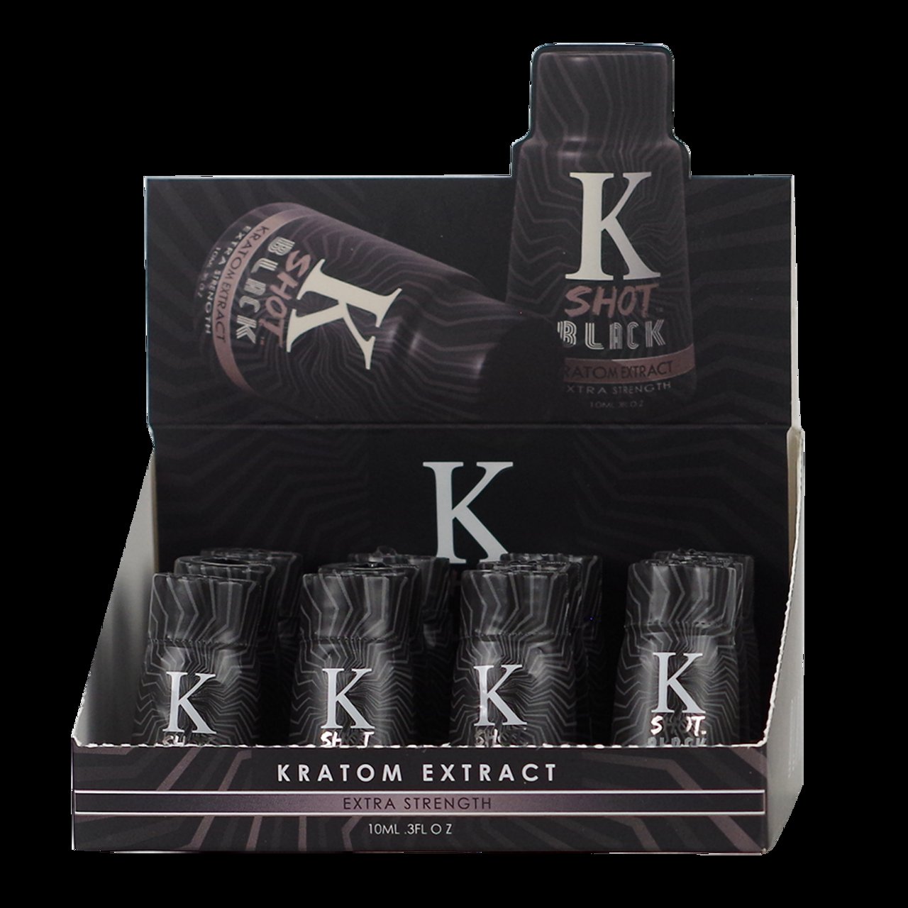 K Shot Black Kratom Extract Extra Strength 10ml 12ct Display – Fist Distro
