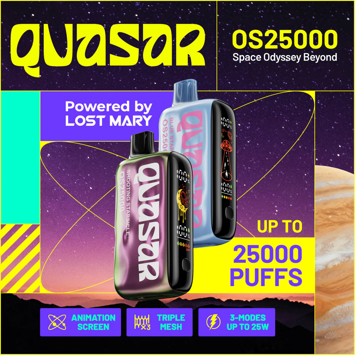 Lost Mary Quasar OS25000 25K Puffs 20mL Disposable Vape - Display of 5 (MSRP $24.99 Each)