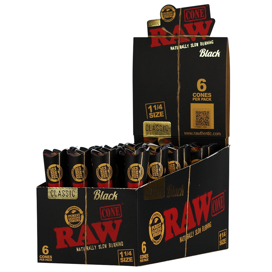RAW Black Classic Cones 1 1/4 - Display of 32