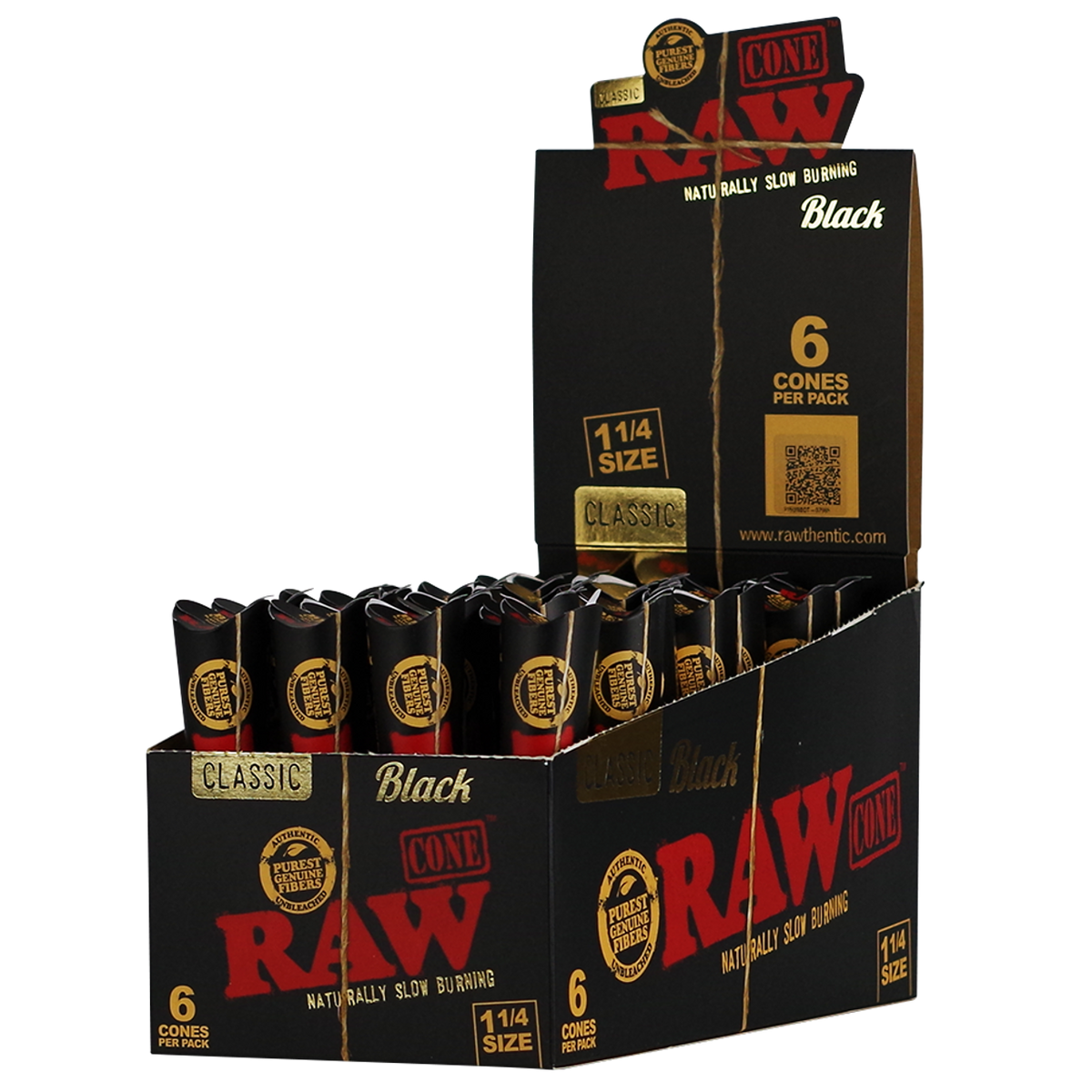 RAW Black Classic Cones 1 1/4 - Display of 32