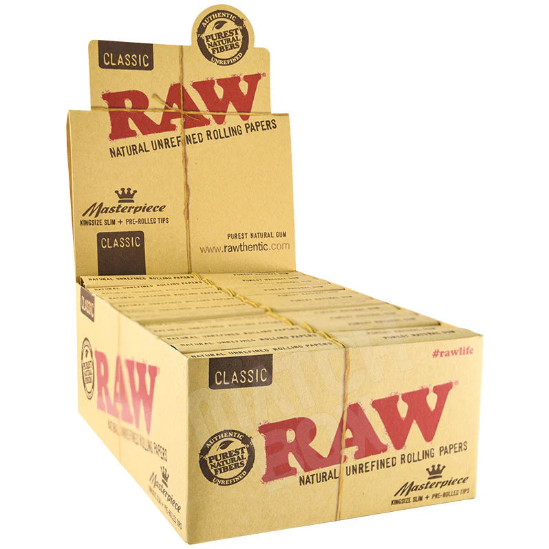 RAW Classic Masterpiece Papers + Tips King Size Slim - Display of 24