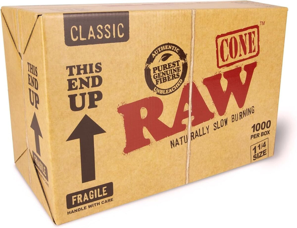 RAW Classic Cones 1 1/4 Size - Pack of 1000 Cones | Bulk Box