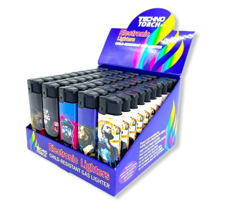 Techno Torch Electronic Lighter - Display of 50 (Assorted Designs)